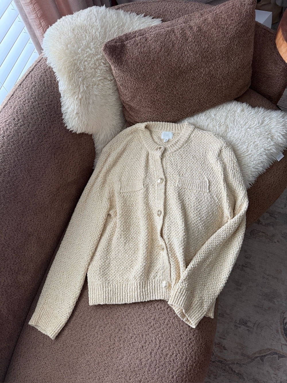 H&M Light Beige Glittery Textured Knit Cardigan